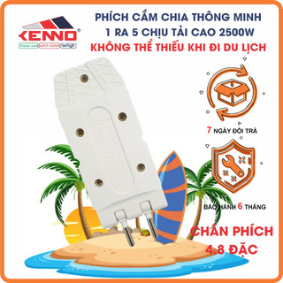 Phích cắm điện thông minh Kenno, đầu nối siêu gọn 1 ra 5 Q5 chịu tải 2500W màu trắng màu đen