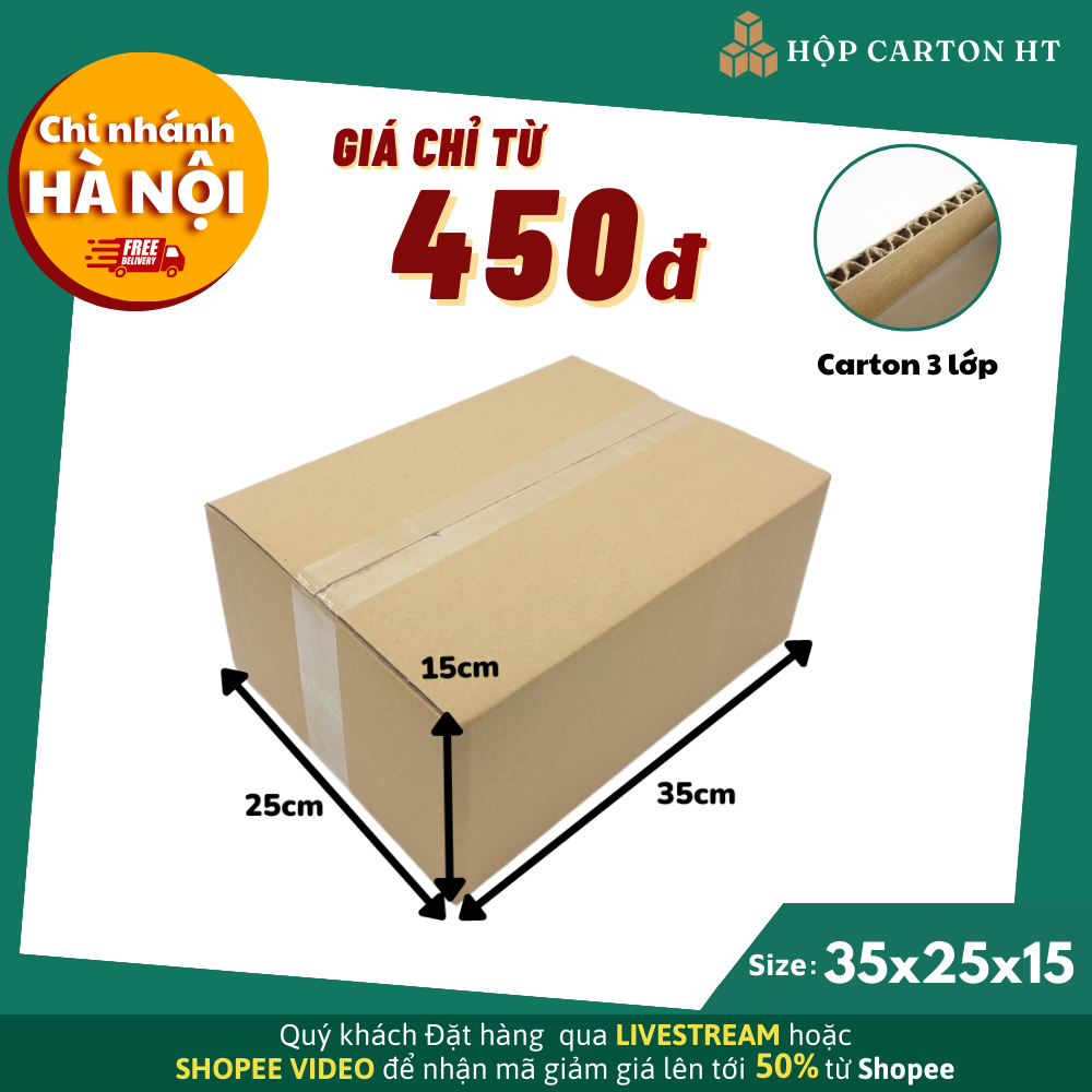 35x25x15 COMB0 20 Hộp Carton Đóng Hàng Thùng Carton Lớn Đóng Giày, Dép - Hộp Carton HT