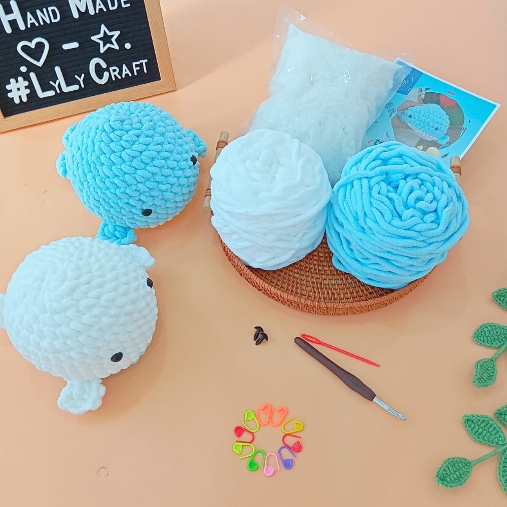 Set Móc Len Cá Heo Bằng Len Nhung Đũa LYLYCRAFT Có Video Hướng Dẫn Cho Người Mới Bắt Đầu Sử Dụng Kim