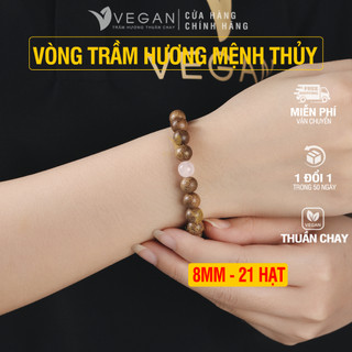 Vòng tay VEGAN Trầm Hương Thuần Chay mix đá trắng cho người mệnh Thủy 8mm