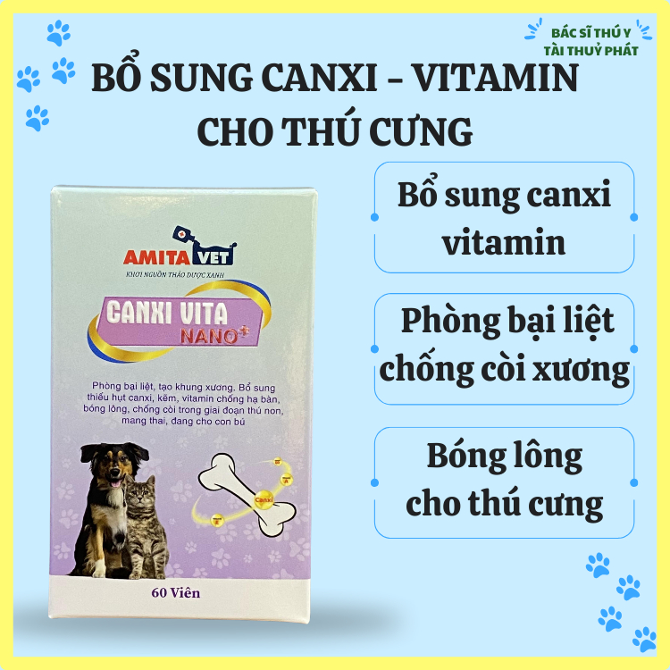 Canxi cho chó mèo dạng viên, phòng bại liệt thú cưng, tạo khung xương chó con Canxi Vita Nano+ PET013