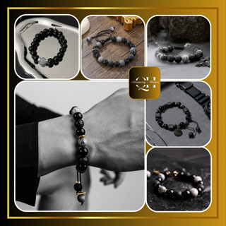 Vòng tay đá chuỗi hạt dây rút nam nữ Núi Lửa free size - Chuỗi đeo tay đôi dây bện cá tính QH Phụ kiện unisex