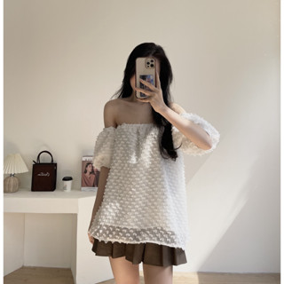 XẢ HÀNG Áo trễ vai voan họa tiết hoa nổi Miho house