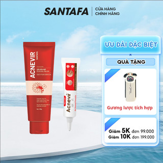 Combo Sữa Rửa Mặt Và Kem Hỗ Trợ Ngừa Mụn Cám, Mụn Đầu Đen Acnevir Santafa Tuýp 100g và 10g
