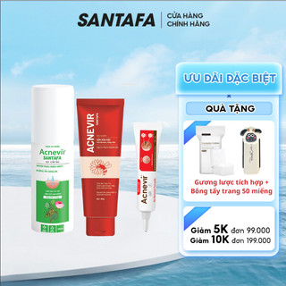 Combo giảm mụn đầu đen gồm Sữa rửa mặt + Xịt cấp ẩm + Kem giảm mụn Acnevir Santafa chiết xuất thảo dược, an toàn cho da