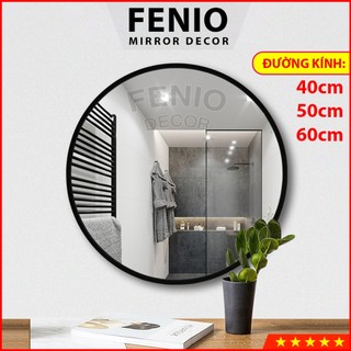 Gương soi nhà tắm Gương treo tường nhà vệ sinh có kệ để đồ hình dáng tròn viền khung kim loại cao cấp