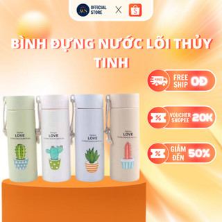 Bình Đựng Nước Giữ Nhiệt Lõi Thủy Tinh Vỏ Nhựa Hình Xương Rồng - BÌNH XƯƠNG RỒNG 400ml