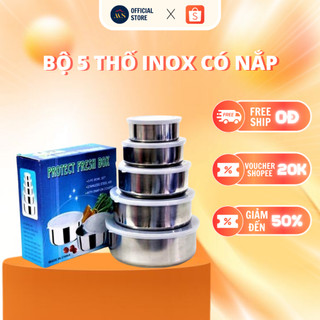 Bộ 5 hộp đựng thực phẩm, bộ thố tròn inox 5 món bảo quản thực phẩm, thức ăn để tủ lạnh