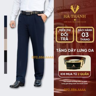 Quần Âu Nam Trung Niên Chất Vải Cashmere Cao Cấp Thấm Hút Tốt Màu Xanh Đen Phối Vest Trẻ Trung Sang Trọng