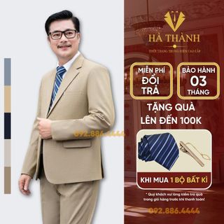 Bộ Vest Nam Trung Niên Chất Liệu Vải Tuýt Si Nhập Khẩu Hàn Quốc Co Giãn Nhẹ Màu Vàng Cát Sang Trọng Lịch Lãm