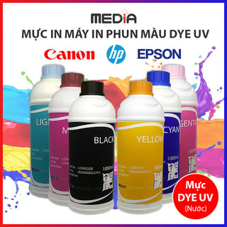 Mực In Màu Media DYE UV (Nước) Dùng Cho Máy In Phun Màu Canon HP Epson Chai Lớn 1 Lít 6 Màu Sắc