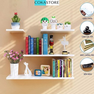 Set 4 Kệ Gỗ Trang Trí Treo Tường Thanh Ngang Kết Cấu Dấu Chân Chắc Chắn Kích Thước 20,30,40,50 x 15cm, Tặng Kèm Phụ Kiện
