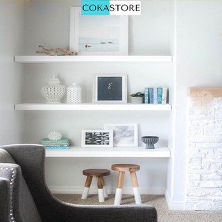 ComBo 02 Kệ Gỗ Treo Tường COKASTORE Thanh Ngang 60x20x2.5cm (Màu Trắng), Kết Cấu Giấu Chân Chắc Chắn + Tặng Kèm Phụ Kiện