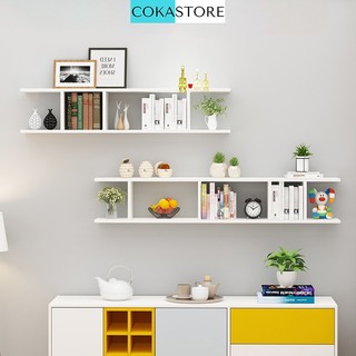 COMBO Bộ 02 Kệ Gỗ COKASTORE Kết Hợp Trang Trí Treo Tường Cách Điệu Nhiều Ngăn (Màu Trắng) Sang Trọng, Tặng Kèm Phụ Kiện
