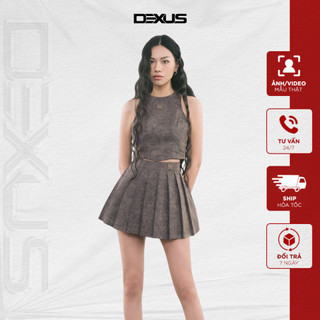 Set bộ nữ 𝐃𝐗 𝐃𝐄𝐗𝐔𝐒 áo croptop sát nách, chân váy xếp ly chất denim mềm maris set_dxa70740+dxcv70318