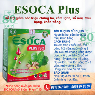 Esoca plus ISO - Hộp 100 viên nang mềm - Viên uống hỗ trợ giảm ho, cảm lạnh, đau họng, khản tiếng