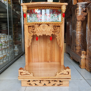 Bàn thờ thần tài ông địa gỗ xoan ngang 42 cm điện tử hàng đẹp