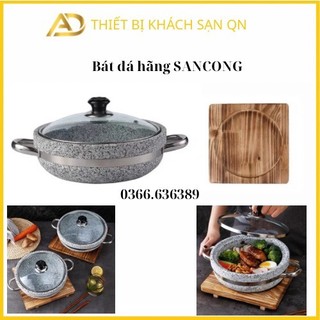 Bát đá giữ nhiệt kiểu hàn quốc hãng sancong/ thố đá có nắp kính trong suốt dùng cho nhà hàng có size 18/20/22/24/26cm