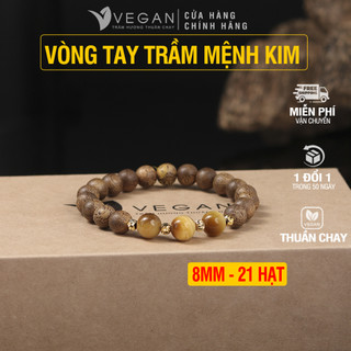 Vòng tay trầm hương thuần chay VEGAN mix charm 3 đá Mệnh Kim 8mm