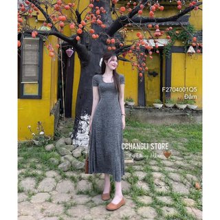 Đầm dài xòe len tăm màu siêu tôn dáng cổ tròn tay ngắn hàng quảng châu cực xinh hàng chuẩn! <bexu90 Shop>.