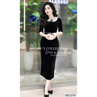  MDU3761 Váy thiết kế dáng ôm sang chảnh, chất liệu Nhung Hàn cao cấp ,mềm mại, che khuyết điểm tốt.