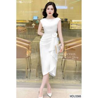  MDU3566 Váy thiết kế tiểu thư sang chảnh dáng ôm, chất liệu vải Lụa Twist Satin gân, mềm mại, không bai xù.