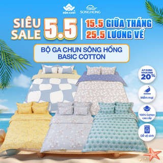 (1)Ga gối chun Sông Hồng Basic cotton mẫu mới 2023 - 2024 ( ga chun chần + vỏ gối đầu )