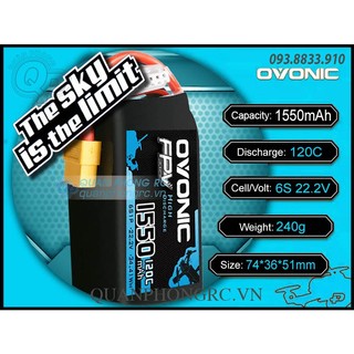 Pin ovonic fpv xanh dương 1550mah 6s 120c 22.2v lipo battery xt60 plug