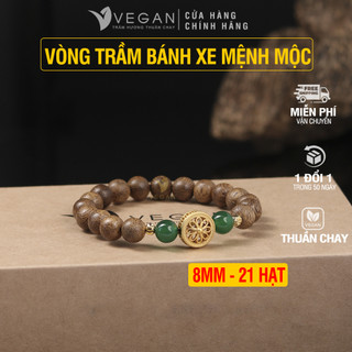 Vòng tay trầm hương mix bánh xe Pháp Luân Hồi mix 2 Đá Xanh Lá Mệnh Mộc 8mm