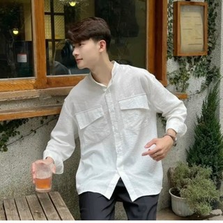 Áo sơ mi soái ca tay dài form rộng 2 màu trắng đen dễ phối đồ