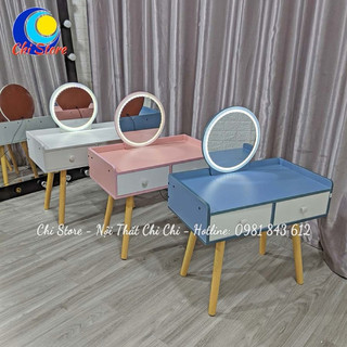 Bàn Trang Điểm Ngồi Bệt Phong Cách Hiện Đại Gương Led Cảm Ứng Khung Gỗ MDF Cao Cấp, Bàn Trang Điểm Ngăn Kéo