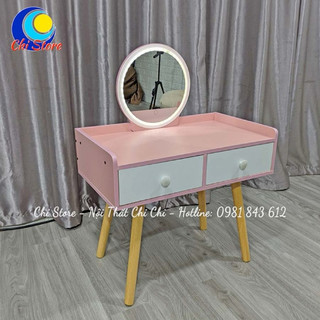 Bàn Trang Điểm Mini, Bàn Trang Điểm Mini Ngồi Bệt Phong Cách Hiện Đại Khung Gỗ Chắc Chắn Gương LED Cảm Ứng