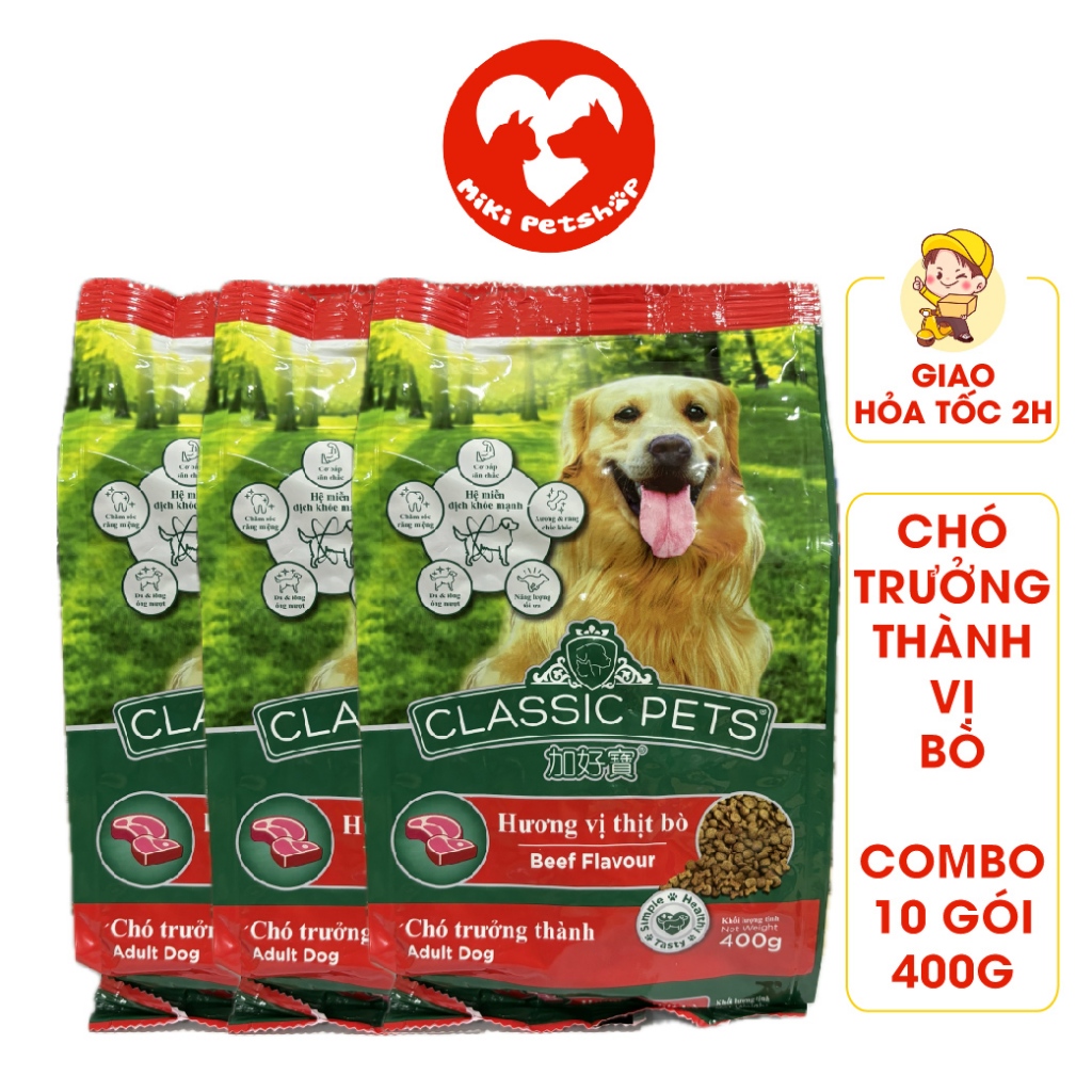 Combo 10 Túi Tiết Kiệm - 4Kg Thức Ăn Hạt Cho Chó Classic Pets Vị Bò Dành Cho Chó Lớn - Miki Petshop