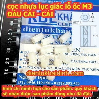 Cọc Nhựa lục giác M3 đầu cái-cái (C-C), các kích thước 5mm ~ 45mm kde0395