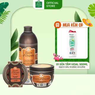 Combo quà tặng Sữa tắm 500ml kèm Dưỡng thể 300gr và Nến thơm 200gr Tesori d' Oriente chính hãng