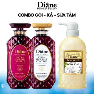 Combo Gội Xả Kiểm Soát Tóc Rụng Diane Extra Hair Fall Control, Sữa Tắm Botanical Sicilian Fruits