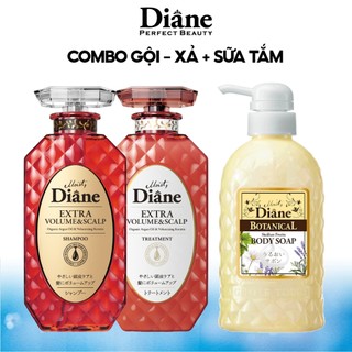 Combo gội xả Hỗ Trợ Mọc Tóc Diane Extra Volume & Sclap Sữa Tắm Botanical Sicilian Fruits Moist Diane