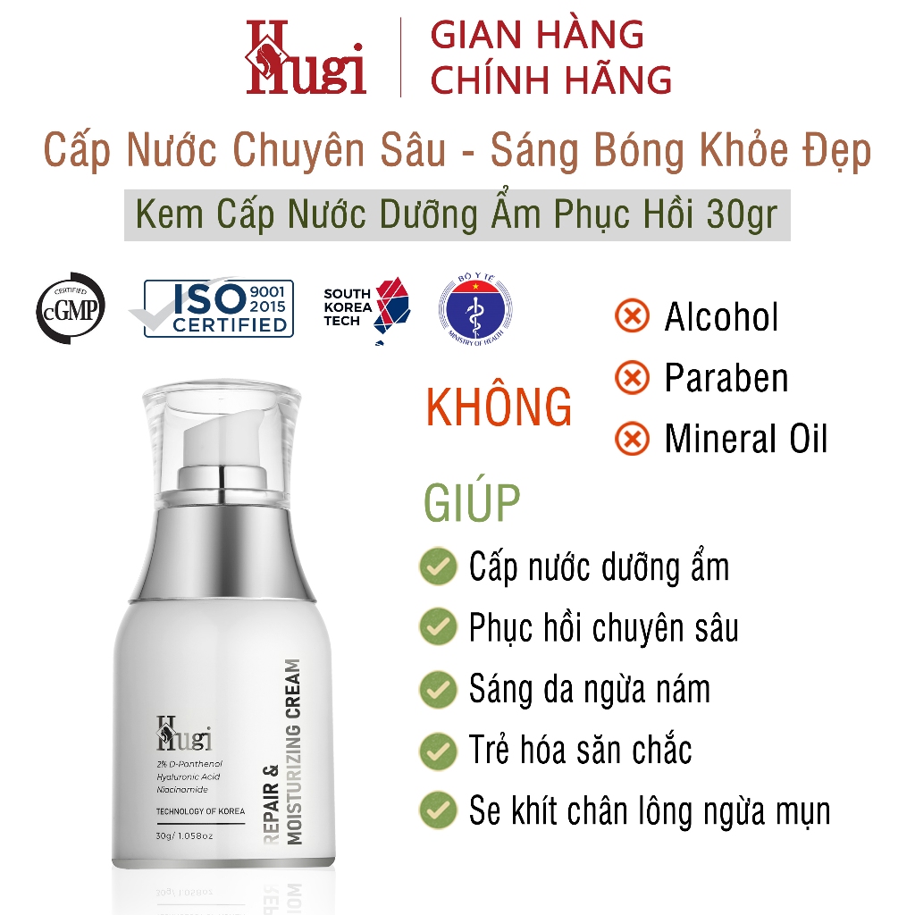 [Hugi] Kem Dưỡng Ẩm Cấp Nước Phục Hồi Sáng Da Se Khít Chân Lông Ngừa Nám Trẻ Hóa Da 30G