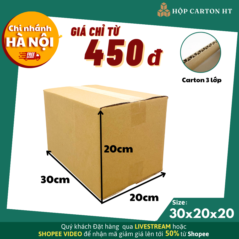 30x20x20 Combo 10 hộp carton đóng hàng hộp giấy carton gói hàng giá gốc tận xưởng - Hộp carton HT