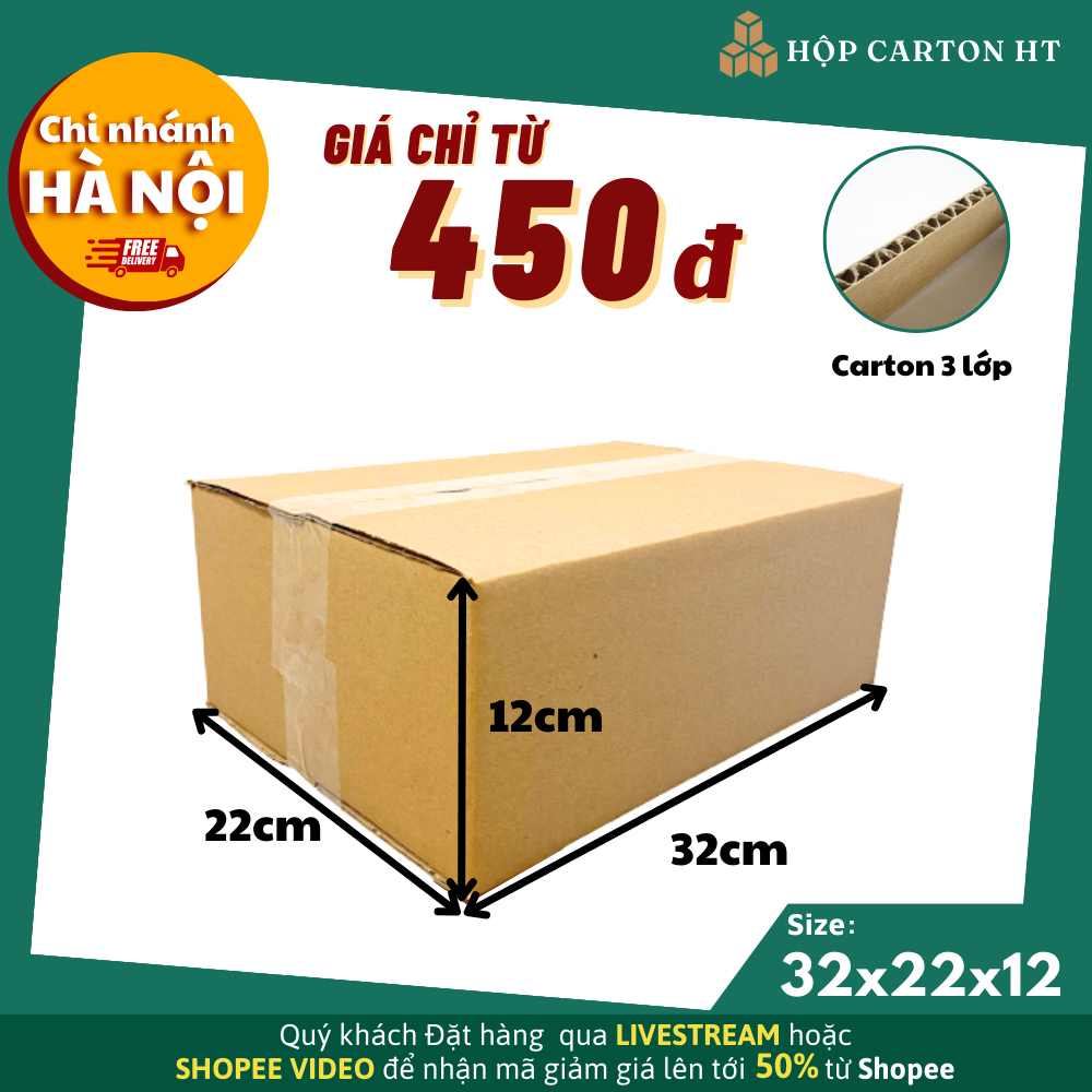 Combo 10 hộp 32x22x12 Thùng Carton hộp carton đóng hàng giá gốc tận xưởng