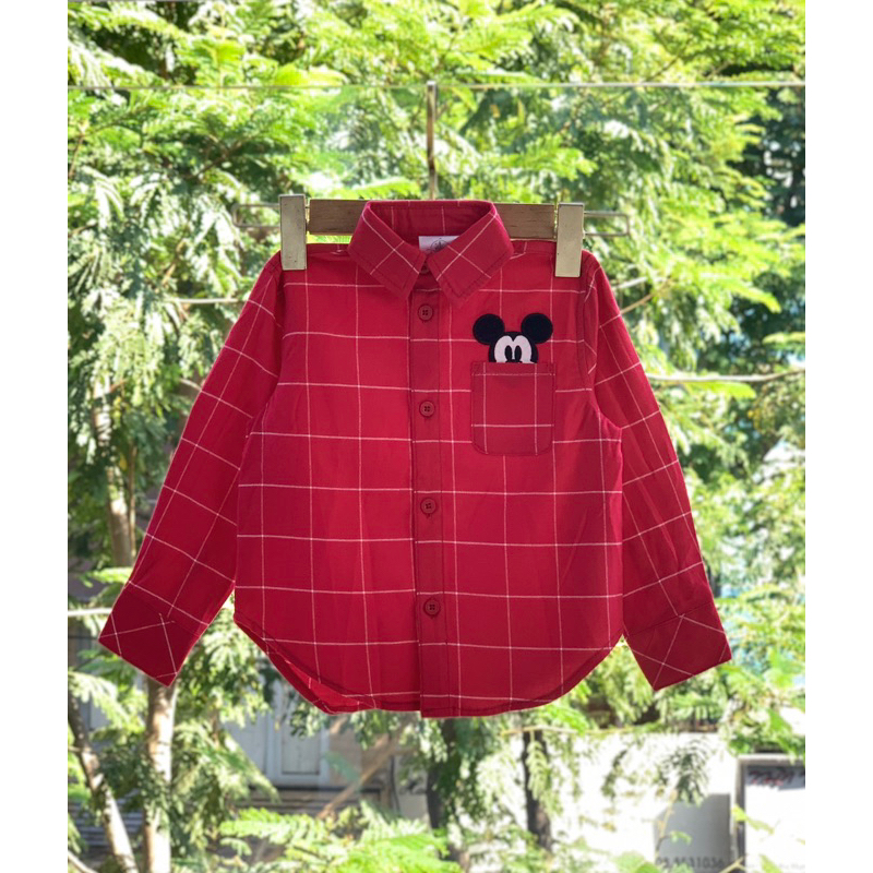Áo sơ mi mickey màu đỏ dành cho bé trai