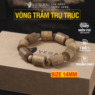 Vòng tay phong thủy Trầm Hương trụ trúc VEGAN thuần chay 14mm