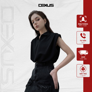 Áo Phông Croptop Sát Nách Có Cổ Nữ 𝐃𝐗 𝐃𝐄𝐗𝐔𝐒 Màu Đen Kiểu Cách ( có đệm vai )_DXA150004