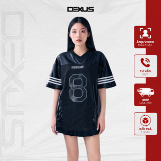 Áo Phông Nữ Cộc Tay  𝐃𝐗 𝐃𝐄𝐗𝐔𝐒 Chất Da Cotton From Suông Rộng Dấu Quần, Màu Đen Cá Tính DEXUS JERSEY_DXA140508