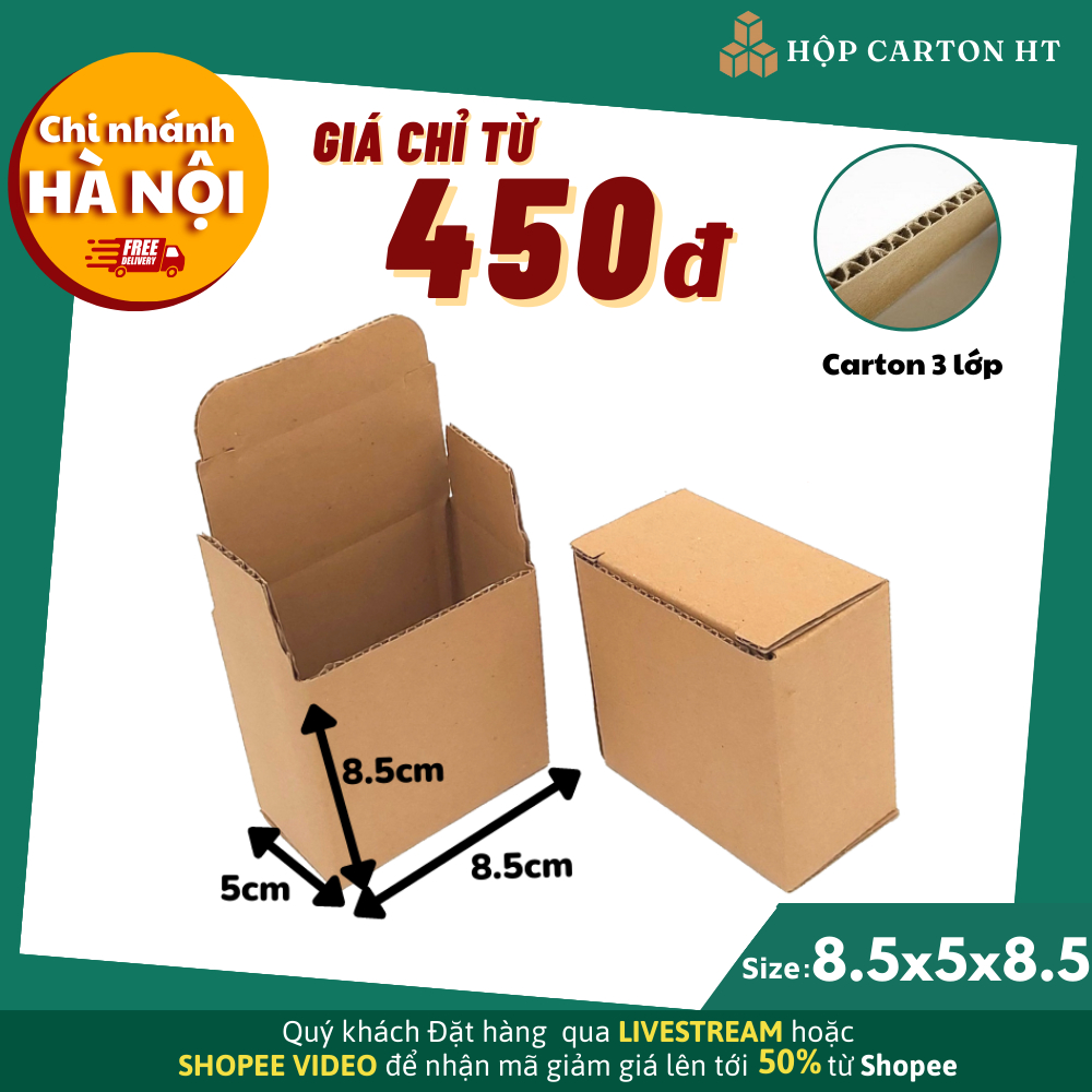 8.5x5x8.5 Combo 10 hộp carton, thùng giấy cod gói hàng, bìa đóng hàng giá rẻ