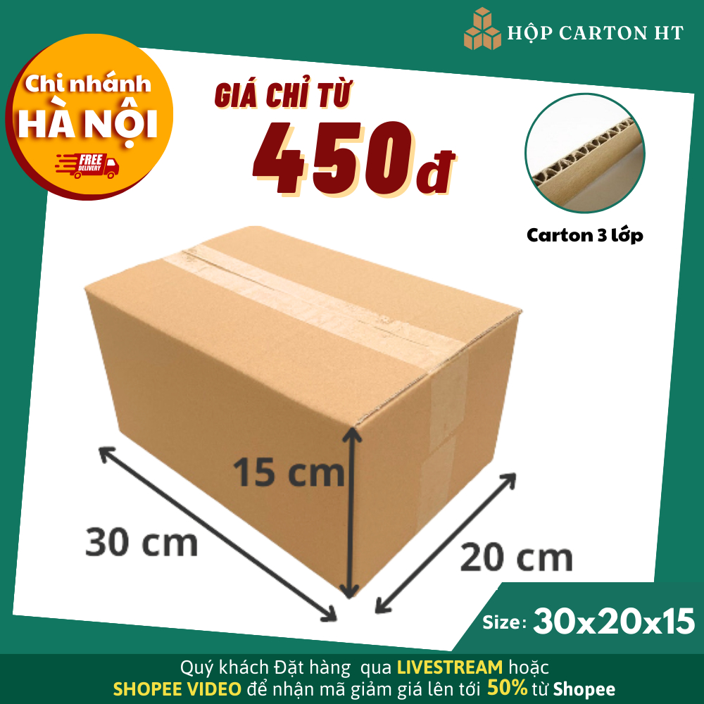 30x20x15 COMBO 20 Hộp carton đóng hàng thùng carton size lớn giá gốc tận xưởng - Hộp carton HT