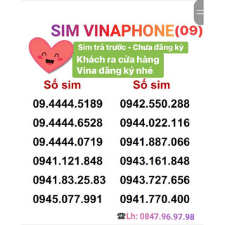 Sim Vina Dễ Nhớ 09 (Sim trả trước, chưa đăng ký TT, khách tự ĐK sim)