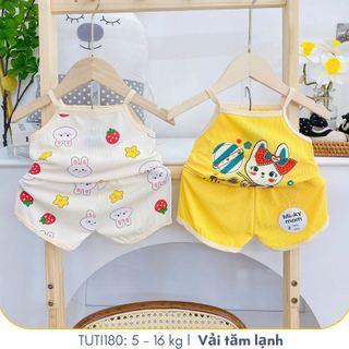 Đồ bộ hai dây cho bé gái kết hợp nhiều họa tiết đáng yêu, TUTI180
