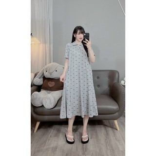 Váy bầu BDA đầm bầu công sở họa tiết chất thun tăm kết hợp sau sinh