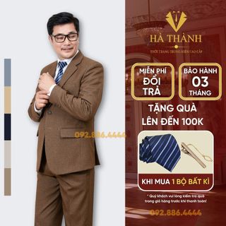 Bộ Vest Nam Trung Niên Chất Liệu Vải Tuýt Si Nhập Khẩu Hàn Quốc Co Giãn Nhẹ Màu Nâu Bò Sang Trọng Lịch Lãm